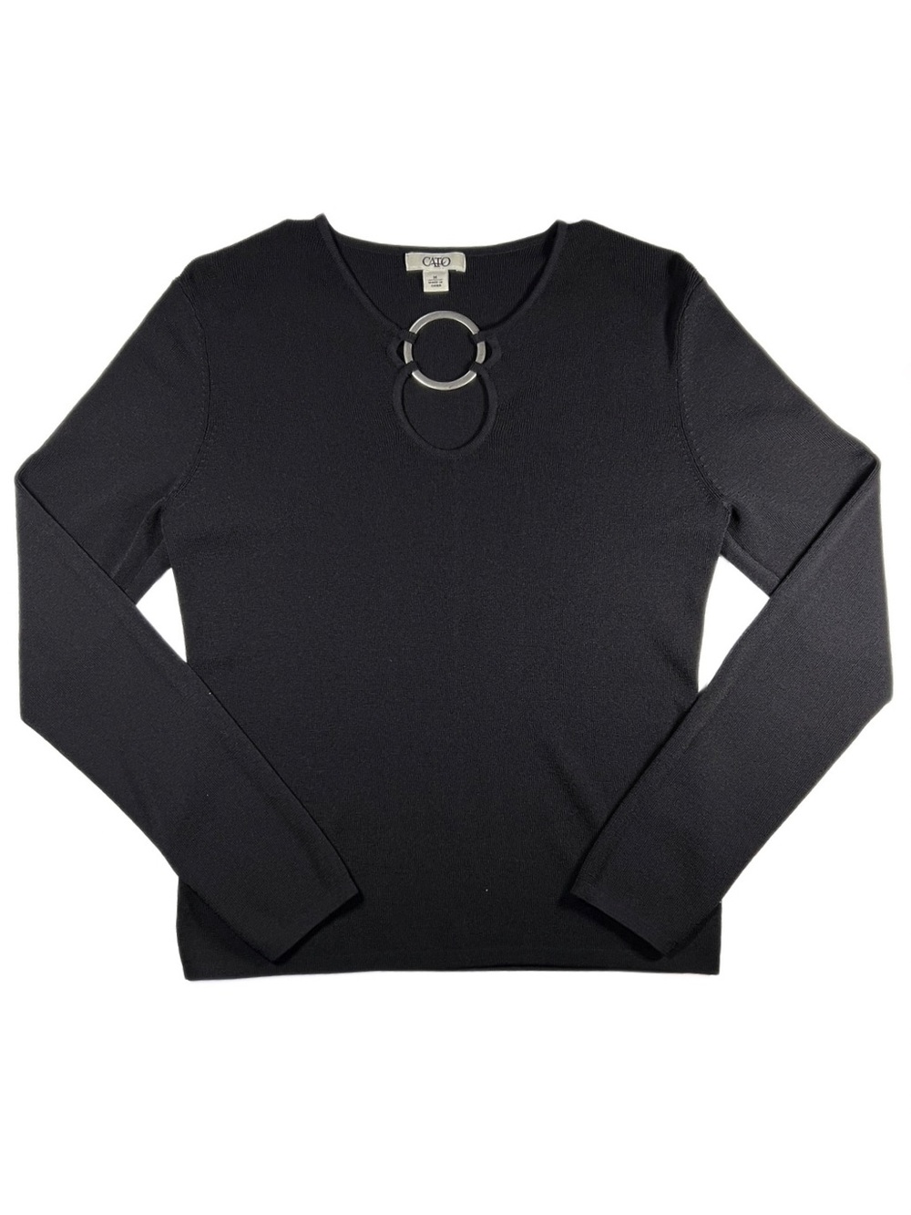 Y2K Office Siren Black O-Ring Keyhole Knit Top Cato Womens M Long Sleeve